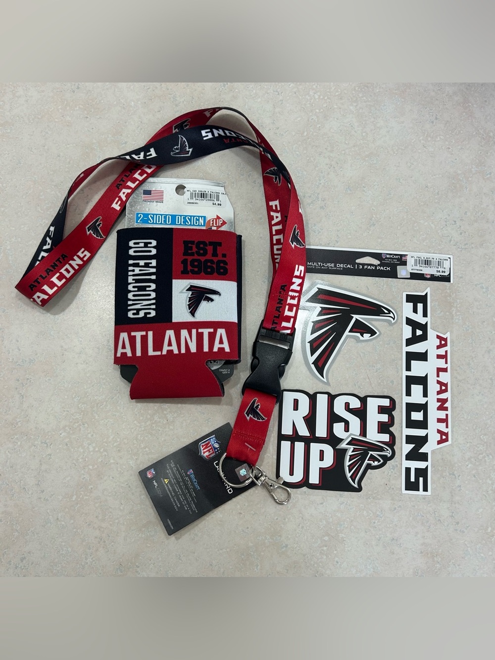 NFL Atlanta Falcons Red & Black Lanyard with Can Cooler and Decal Pack